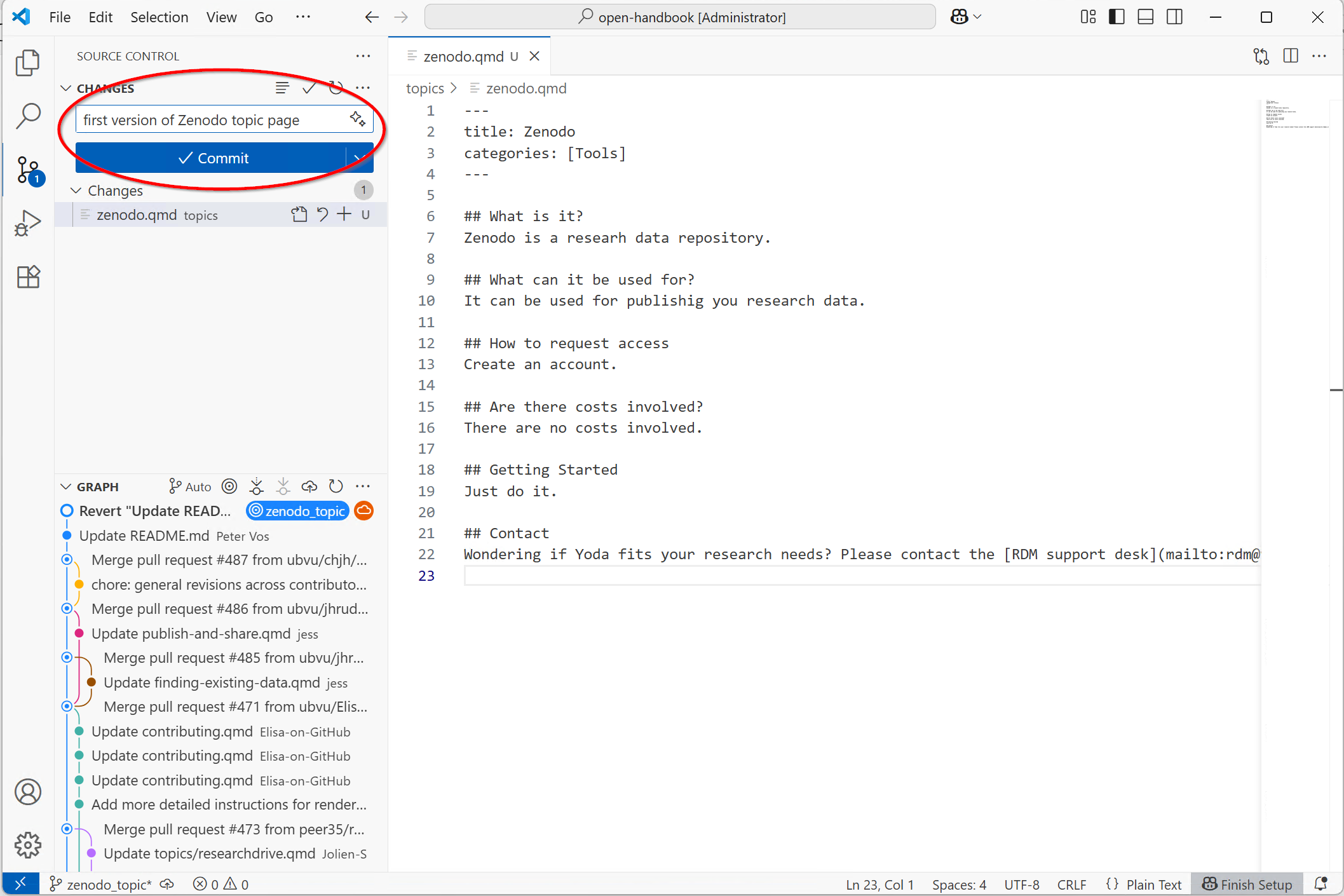 Commit message