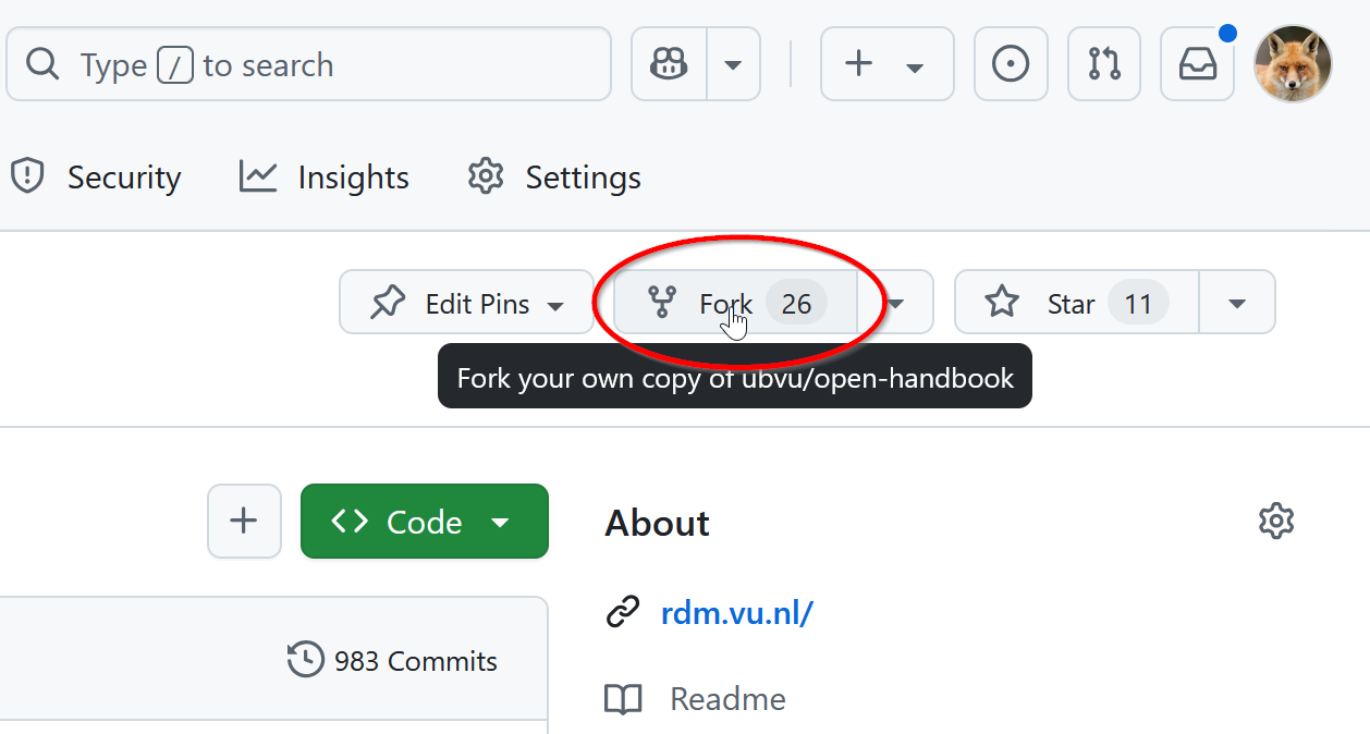 Fork button